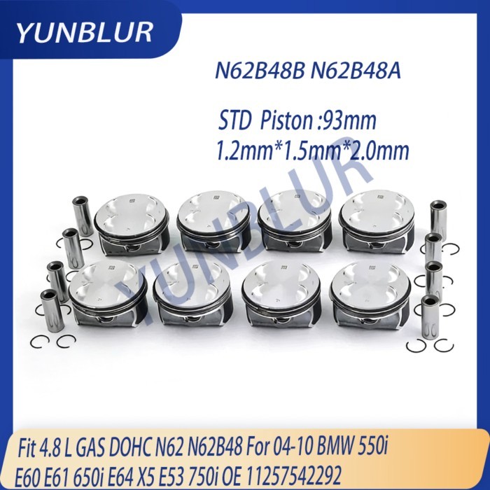 STD Engine Parts Piston & Rings Set Fit 4.8 L GAS DOHC N62 N62B48 For 04-10 BMW 550i E60 E61 650i E