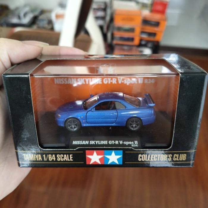 สามารถเปิดประตู 1: 64 tamiya tamiya nissan gtr r34 Jingshang Blue bnr34 โมเดลรถ