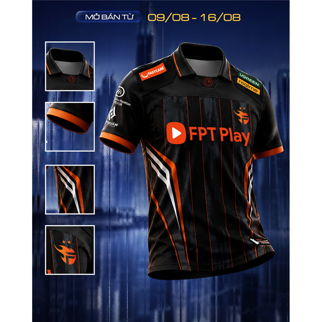 เสื้อโปโลบ้านสีดำสีส้ม Team Flash AOG Winter2026 ทีมเวียดนาม ร่วมคอลแลป FPT Play ปรับแต่งชื่อได้ การ