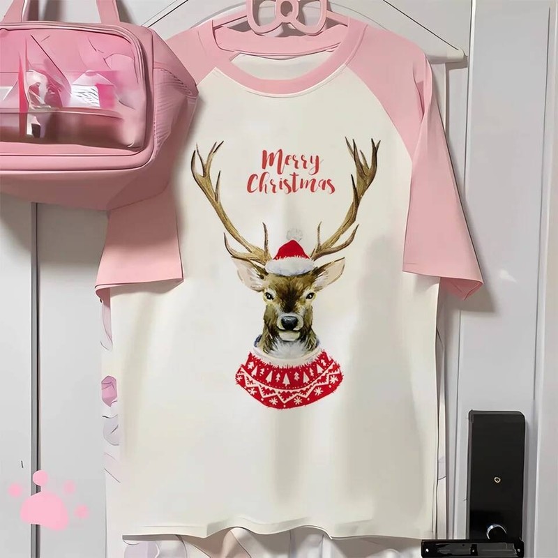Christmas Top Tees Women Comfortable Punk Kawaii Pastel Shirt Retro Graphic Graphic Classic Digital