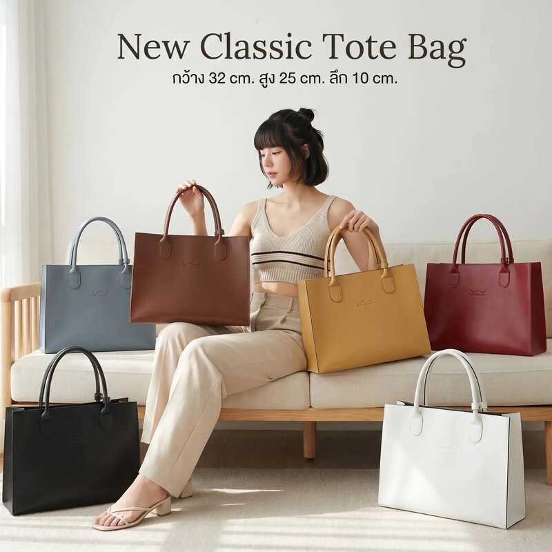 Waralee's Day - New Classic Tote กระเป๋าถือ Minimal Style ใส่ A4 (ไปเรียน ไปทำงาน)