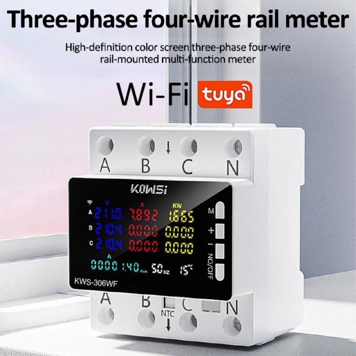 3 Phase WiFi Tuya Energy Meter Din Rail Electricity Monitor AC85-290V Smart Switch with Voltage Cur