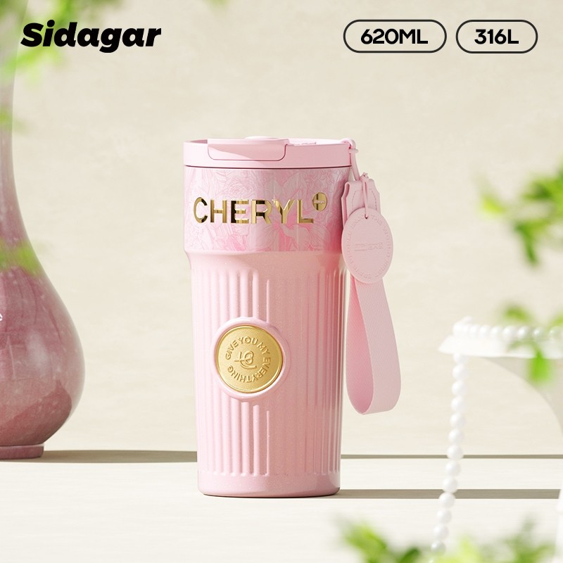 Sidagar Premium Portable Ceramic liner ถ้วยกาแฟสแตนเลส 316L พร้อมหลอด&Handle(316L/620ml)