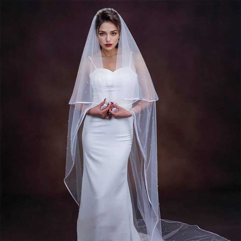 วิลล์ทรงคัทเธอเดรลตกแต่งไข่มุก พร้อมหวี สำหรับชุดแต่งงาน G97