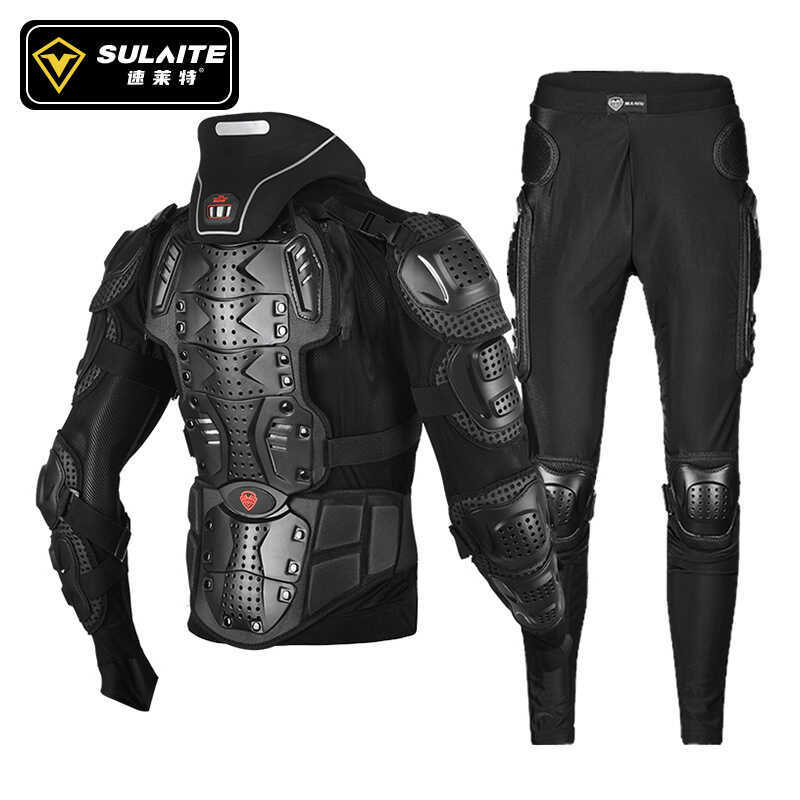 SULAITE รถจักรยานยนต์เกราะเสื้อผ้าขี่รถจักรยานยนต์เข่า Pads Elbow Pads แผ่นหน้าอก Off-Road Rider คอ 