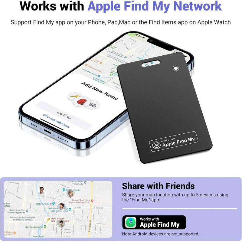r Card Compatible With Find My (Ios Only), Rechargeable Wallet Tracker For Wallet, , Luggage,1.6 Mm