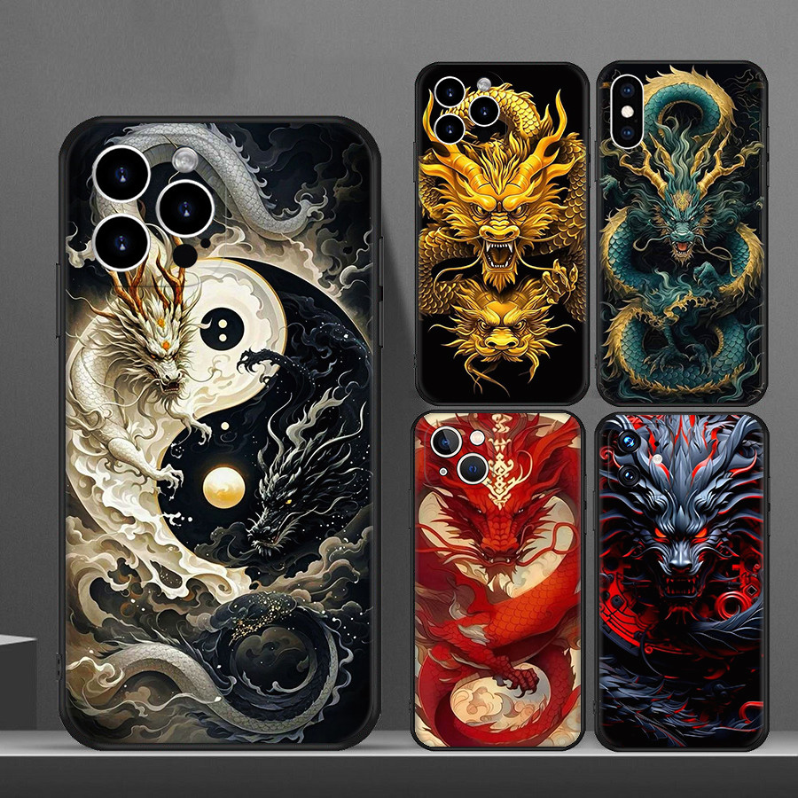 สําหรับ iPhone 11 12 13 Pro Max Mini มังกรจีน 8Y14 เคสโทรศัพท์ TPU สีดํานุ่ม