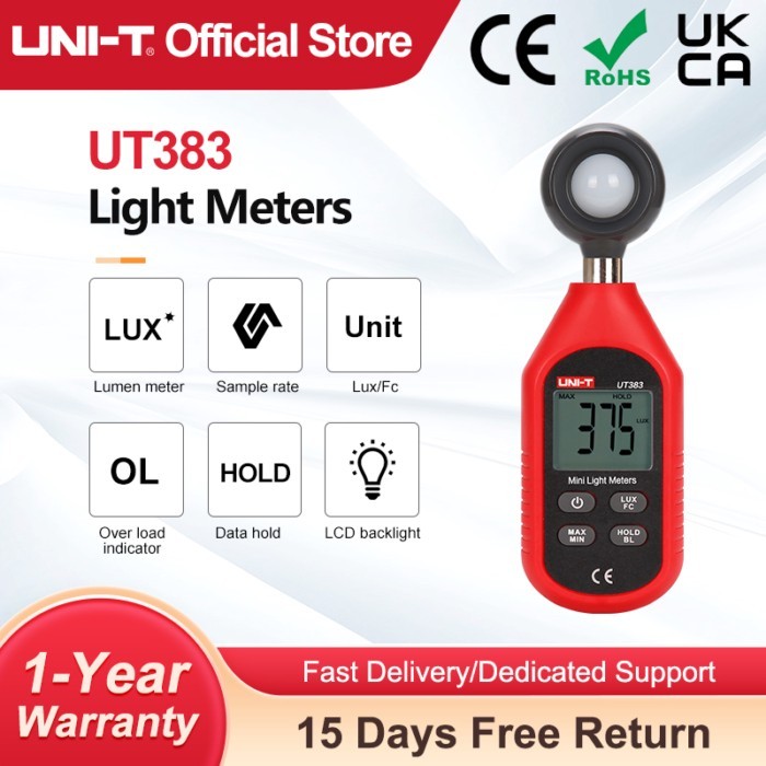 UNI-T Light Meter UT383 UT383BT 200,000 LUX Digital Luxmeter Luminance Lux Fc Test Max Min Illumino