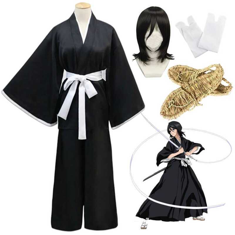 W Anime Bleach Kostuum Kuchiki Rukia Cosplay Rukia Kuchiki Pruiken En Kimono Uniform Sets Die Pa Kl