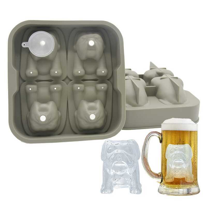 Benheida Silicone 4 Puppy Ice Tray English Bulldog Animal Shape Ice Mold Puppy Ice Tray