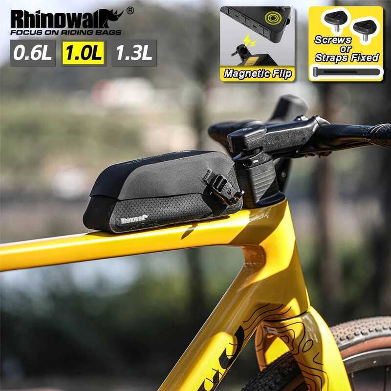 Rhinowalk Bike Top Tube 0.6L/1.3L IPX4 กันน้ําแม่เหล็กพลิกกรอบด้านหน้ากระเป๋า Anti-Slip Bikepacking 