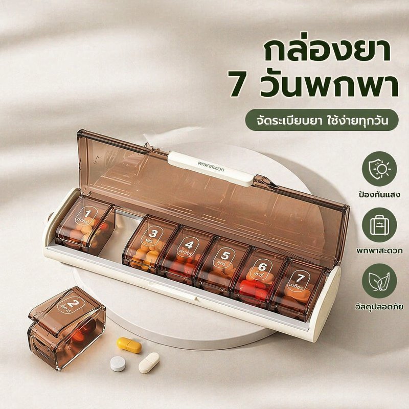 กล่องยา 7 วัน 7 ช่อง แบบพกพา ถอดช่องได้ ฝาปิดแน่น กันชื้น กันฝุ่น พลาสติก ABS
