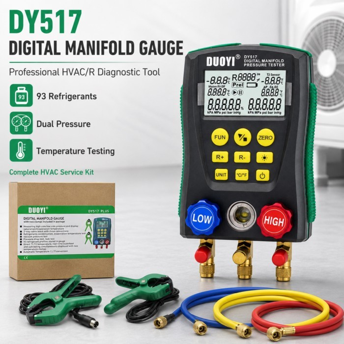 DUOYI DY517 Digital Manifold Gauge 93 Refrigerants HVAC/R Pressure Vacuum Tester HVAC Diagnostic To