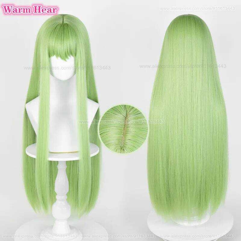 C 80Cm Long Enkidu Synthetic Wig Anime Green Straight Cosplay Anime Wig Heat Resistant Hair Hallowe