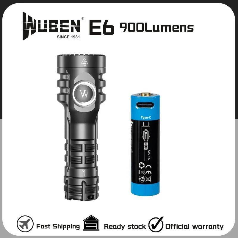 WUBEN E6 EDC Mini LED Flashlight สปอร์ตแสงสว่าง 900 ลูเมนส์ กันน้ำ สำหรับใช้นอกบ้าน