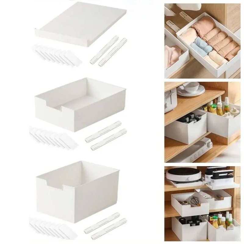 New Pull Out Cabinet Drawer Organizer Slide Space Saving Storage Shelves Plastic Rack