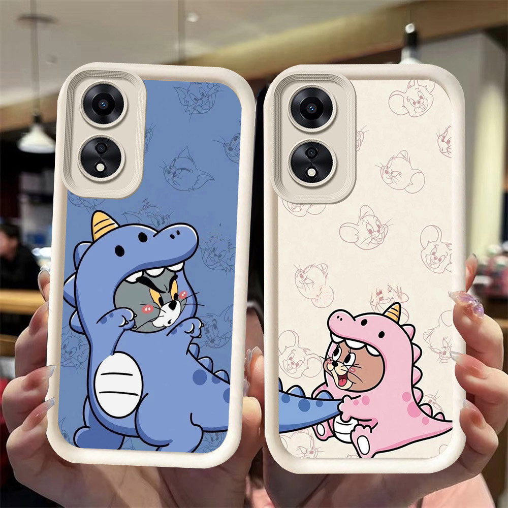 J-33 Cat Mouse couple ดำขาวชมพูเคสโทรศัพท์หรับ OPPO A98 Reno 8T A1 A1X A60 F23 A2X Pro 5G