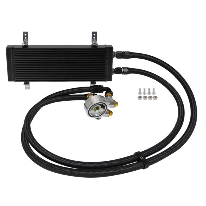 New-style Bar&Plate Oil Cooler Medium 14"x5.5"x1.58" Dual Pass + 80 Deg thermostatic Filter Adapter