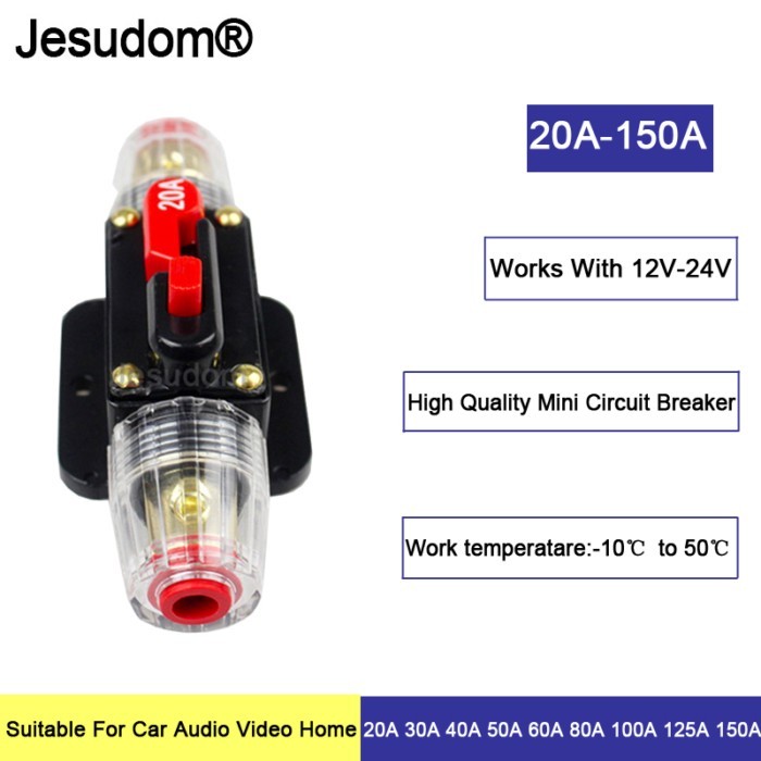 Jesudom 12V 24V DC Car Truck Audio Resettable Fuse Circuit Breaker 20A 30A 40A 50A 60A 80A 100A Cir