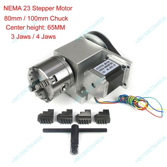 CNC A 4th Axis Rotary Axis NEMA23 57 Stepper Motor CNC Indexing Head 3/4Jaws 80/100MM Chuck Center