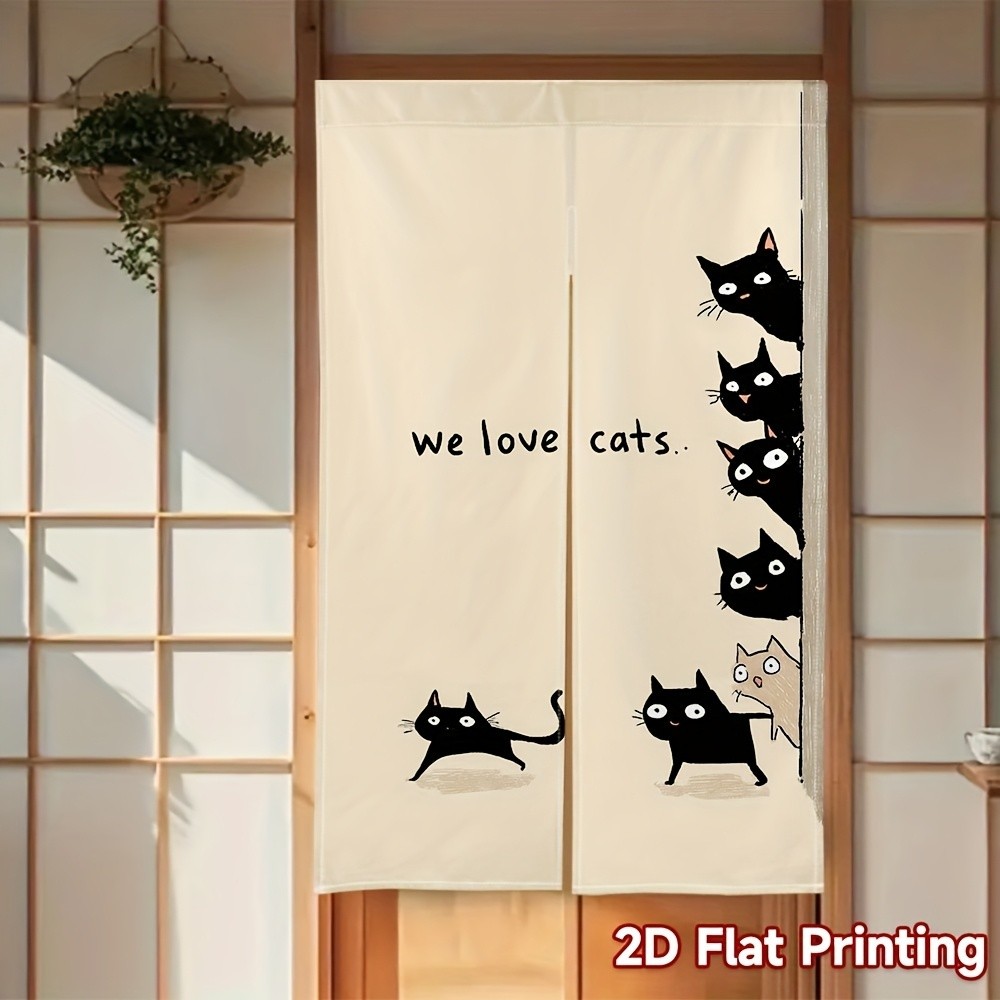 PRINTING Noren Doorway Curtains Curious Cat Peeking Pattern Festive Japanese Door Curtains / Gifts L