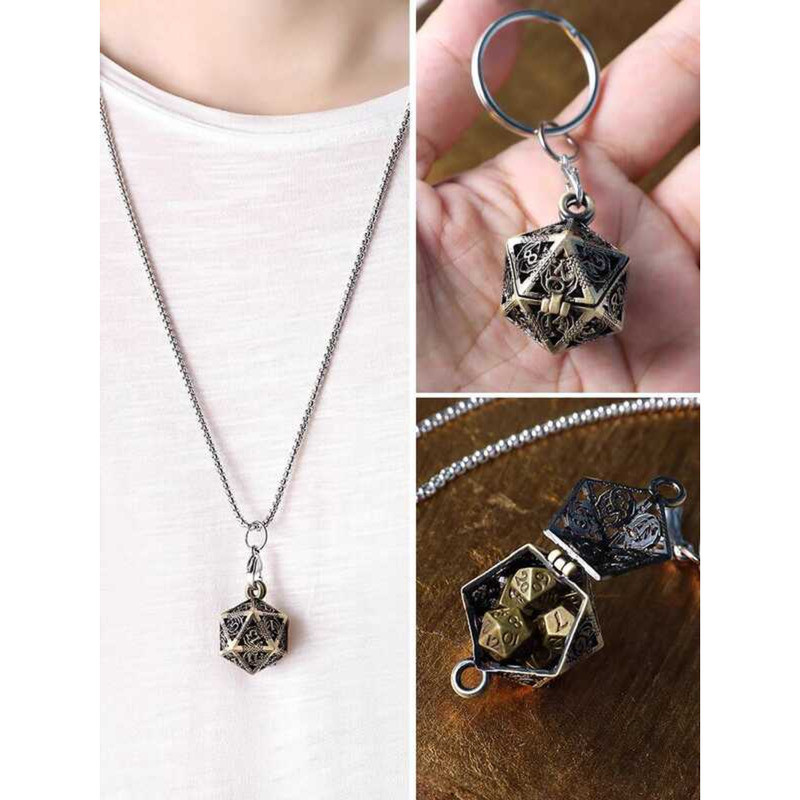 High-End โลหะ Skull Hollow สร้อยคอวิ่งกลุ่มลูกเต๋า DND Bodes Gate 7 ชิ้นเกมกระดานแบบพกพา Mini สี