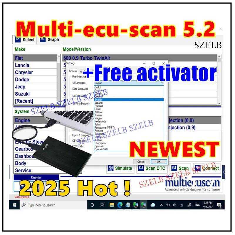 Multiecuscan V5.2 รุ่นใหม่ล่าสุด พร้อม Keygen แบบไม่จำกัดสำหรับเครื่องสแกน Fiat Multi Ecu Scan ใช้งา