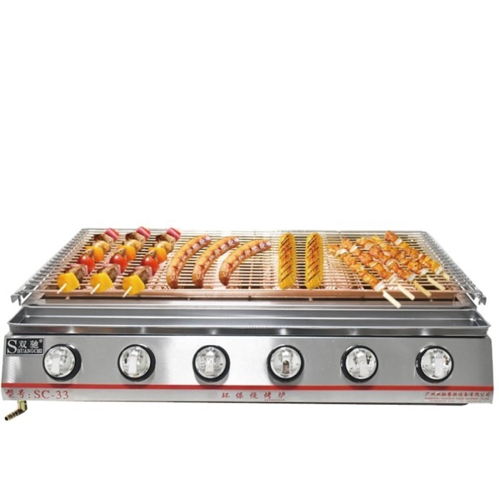 6 Burner Tabletop Barbecue Grill Smokeless BBQ Gas Grill Stainless Steel Automatic Barbecue Grill M