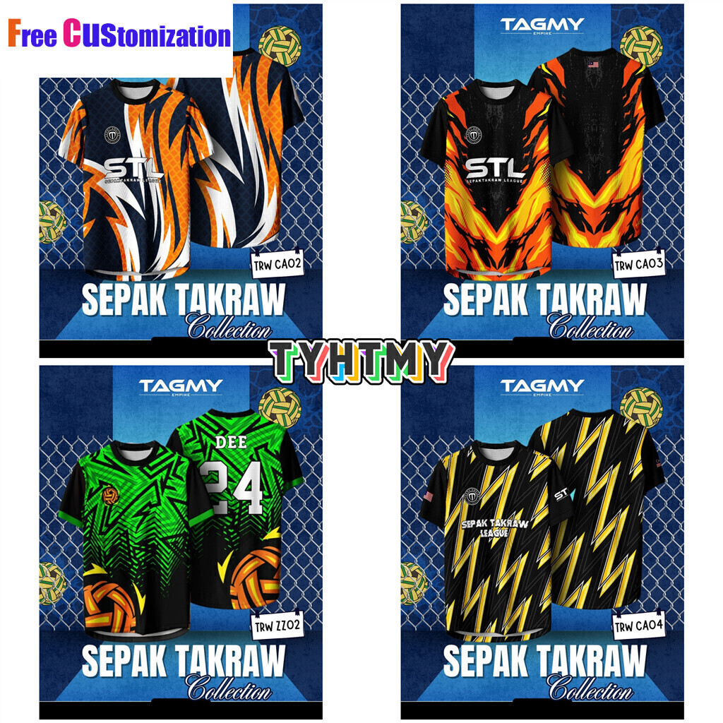 ฟรีที่กําหนดเองBaju STL Lelaki ออกแบบใหม่รอบคอUnisex Jersey Sepakตะกร้อJerseyชื่อที่กําหนดเองคุณภาพส