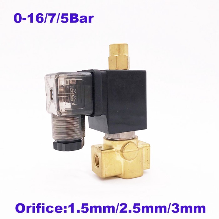 GOGO N.C N.O Common Direct acting Brass Small Gas 3/2 way Solenoid Valve 1/8 1/4" BSP 220V AC 1.5mm