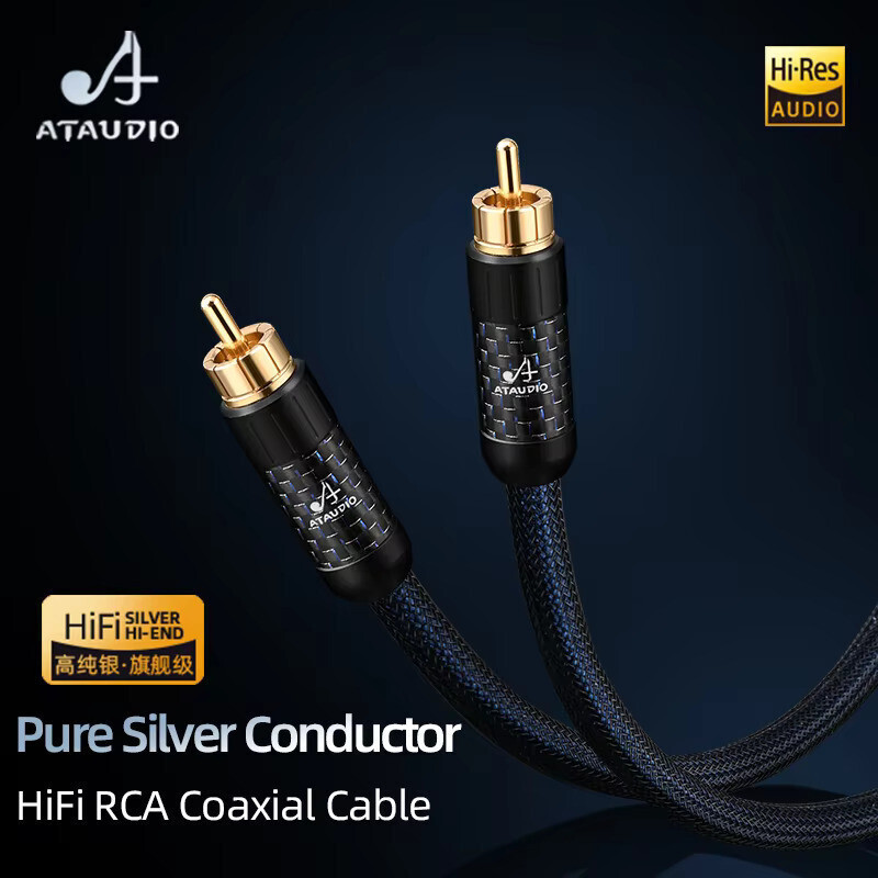 OriginalHiFi RCA Digital Audio Coaxial Cable 75Ω Hi-end Sterling Silver RCA to RCA Male Stereo Cable