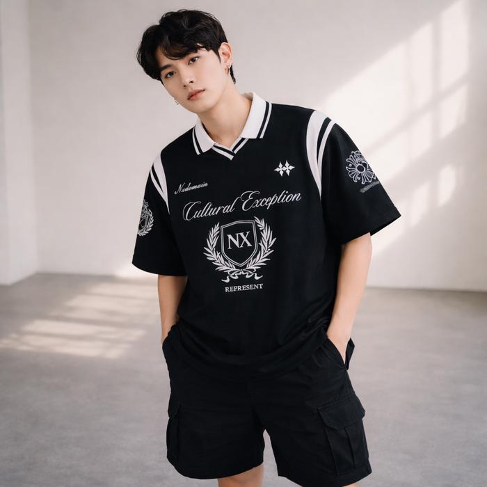 NXDomain เสื้อรักบี้คลาสสิก Cultural Black White Cotton Combed 24s Premium - M