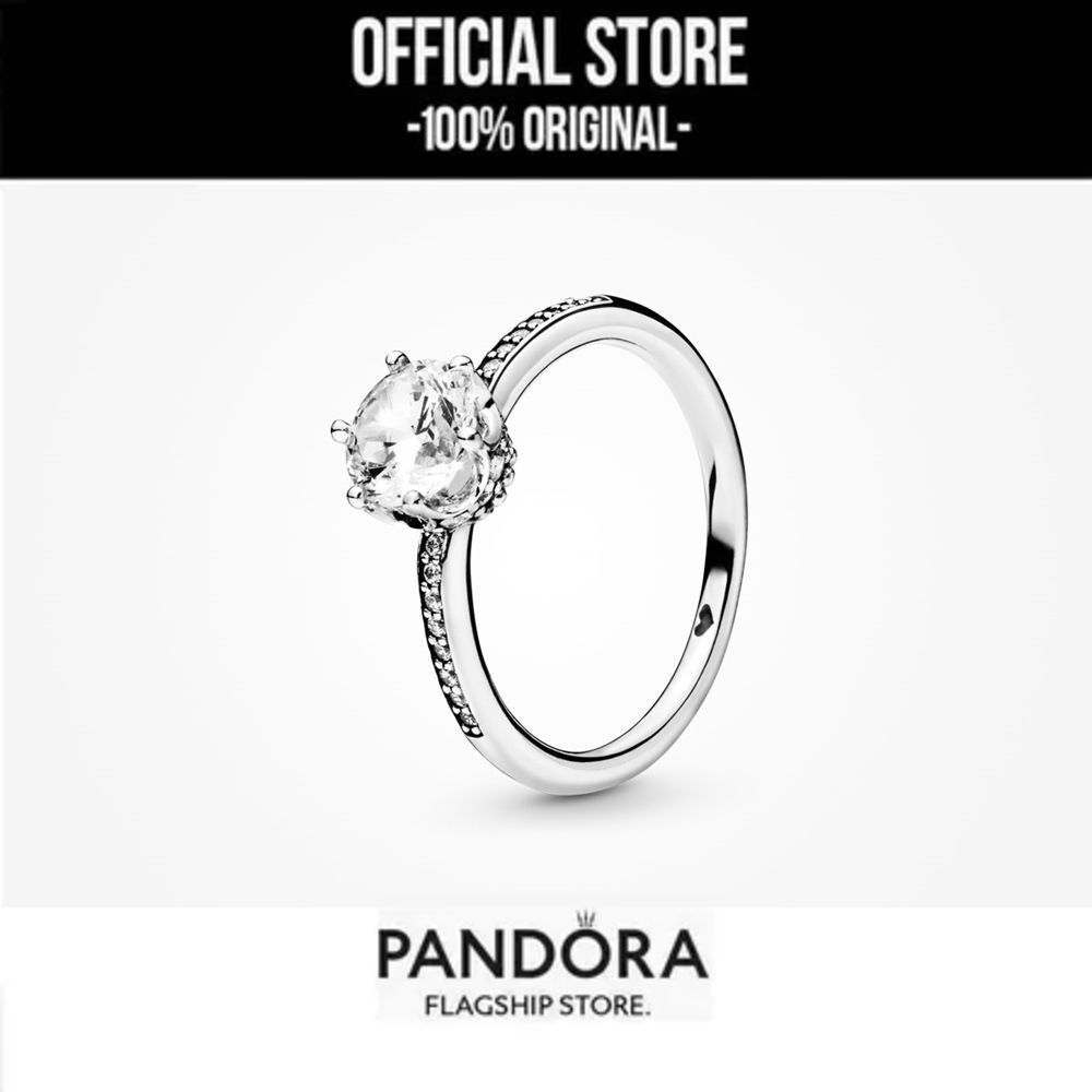 【 สินค้าแท้ 】Pandora Clear Sparkling Crown Solitaire Ring With Gift Box Packaging