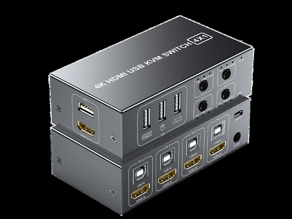 4K 60Hz HDMI KVM Switch 4x1 HDMI USB KVM Switcher 4 in 1 out with Desktop Controller รองรับ 4 Monito