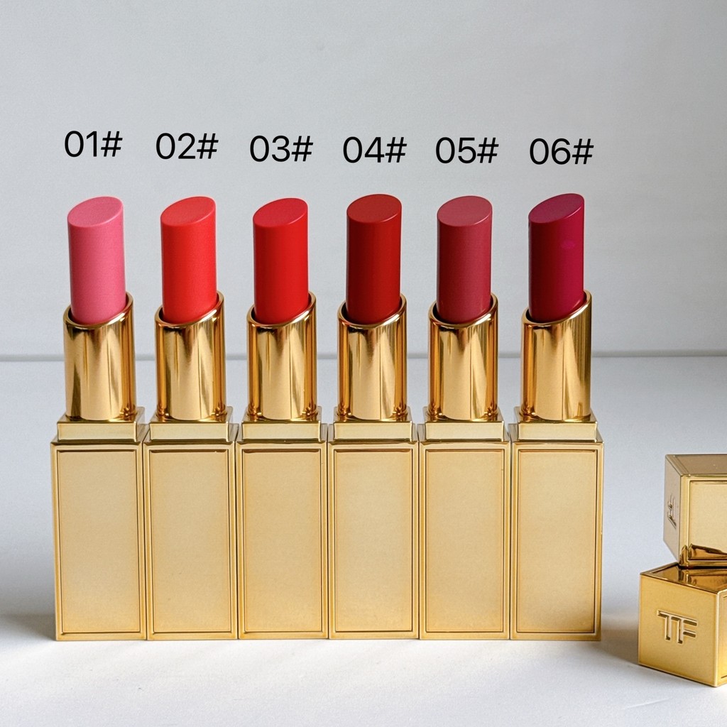 2025 Fashion Special/50 TF Thin All Gold Tube Lipstick No.: 01,02,03,04,05,06. F7a