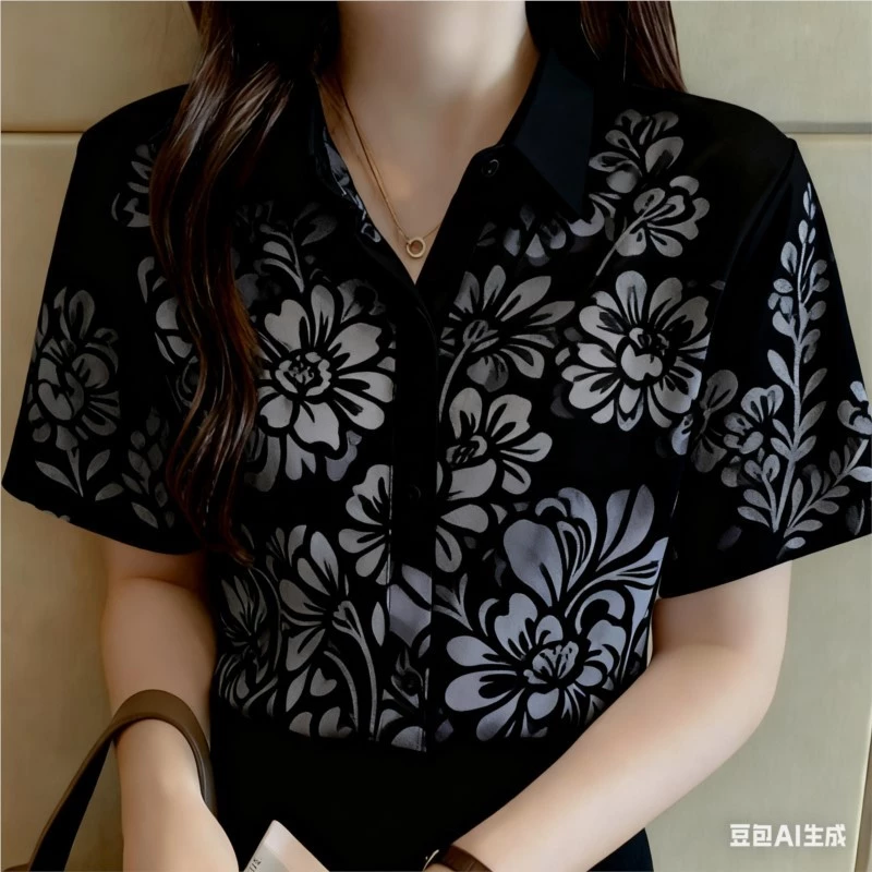 เสื้อแขนสั้นผู้หญิง โอเวอร์ไซส์ ลายดอกไม้ฮาวาย