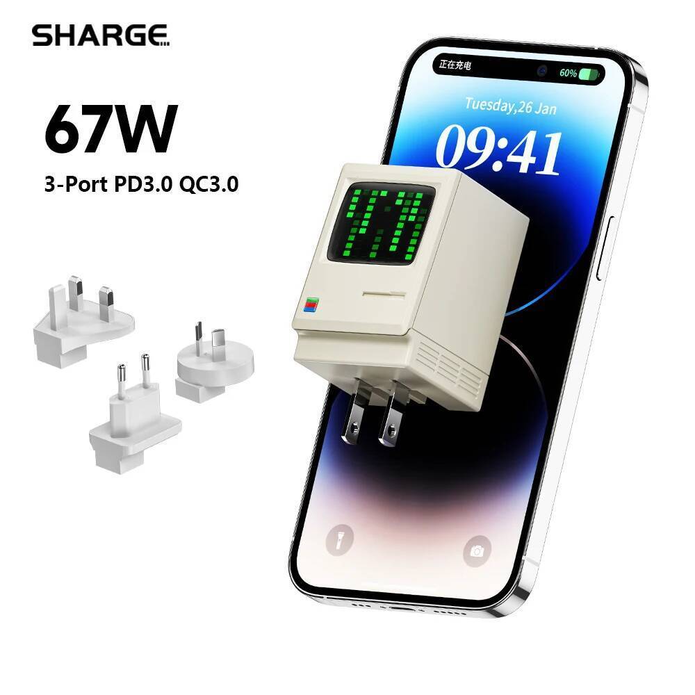 SHARGE Retro 67 GaN 67W Fast Charger 67W 3 * USB-C Power Adapter สําหรับแท็บเล็ต Fast Charging สําหร