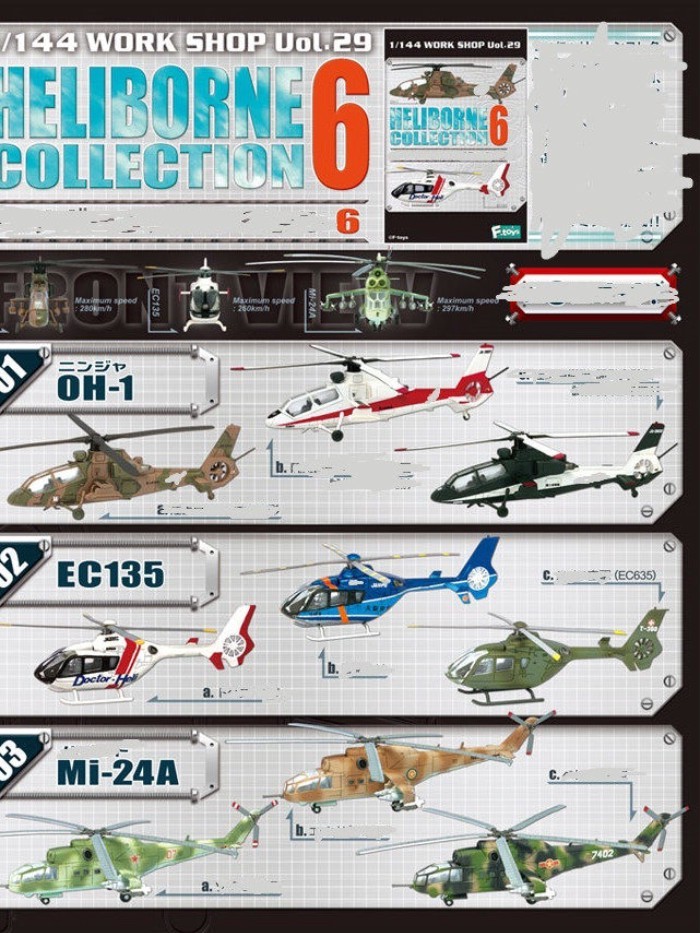 F-toys 1/144 Helicopter Collection 6 OH1/EC135/Mi24A เฮลิคอปเตอร์ Pre-Painted รุ่นต่างๆ Out of Print
