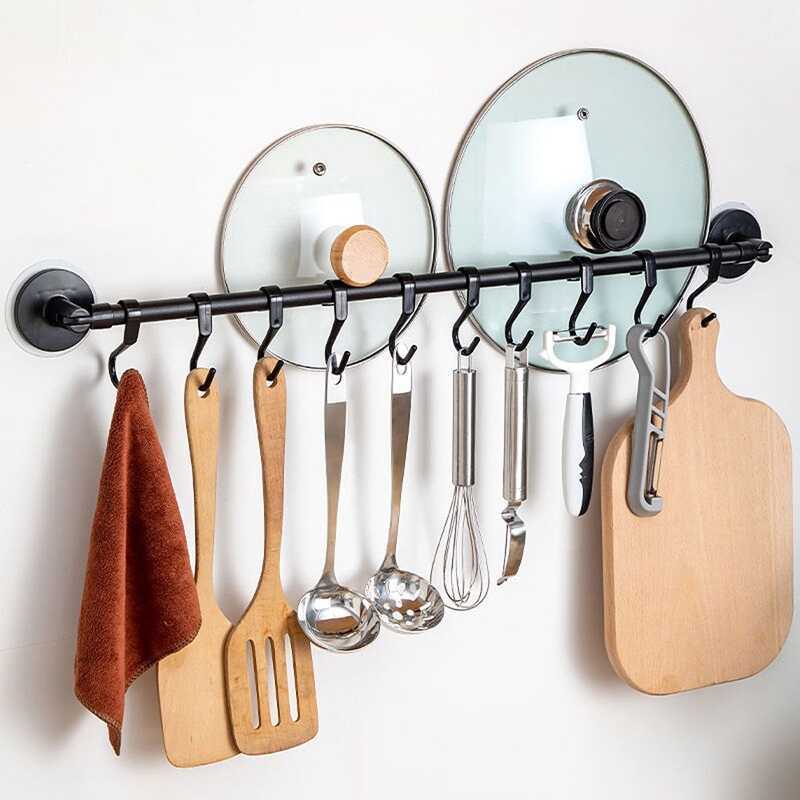 tipurpose Kitchen Rack with 12 Hooks Wall Mounted Adhesive Rail Hanger Racks Utensils Hanging Shelf