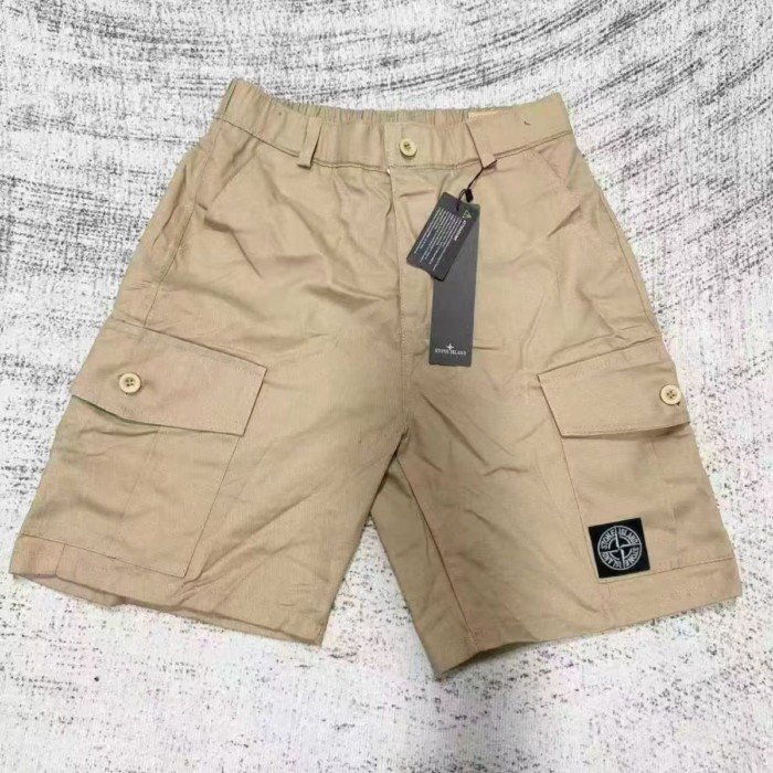 Stone Island ฤดูร้อน ST Island แฟชั่นแบรนด์ Cargo กางเกงขาสั้นด้านข้าง Mark กระเป๋า Five-Fifth กางเก