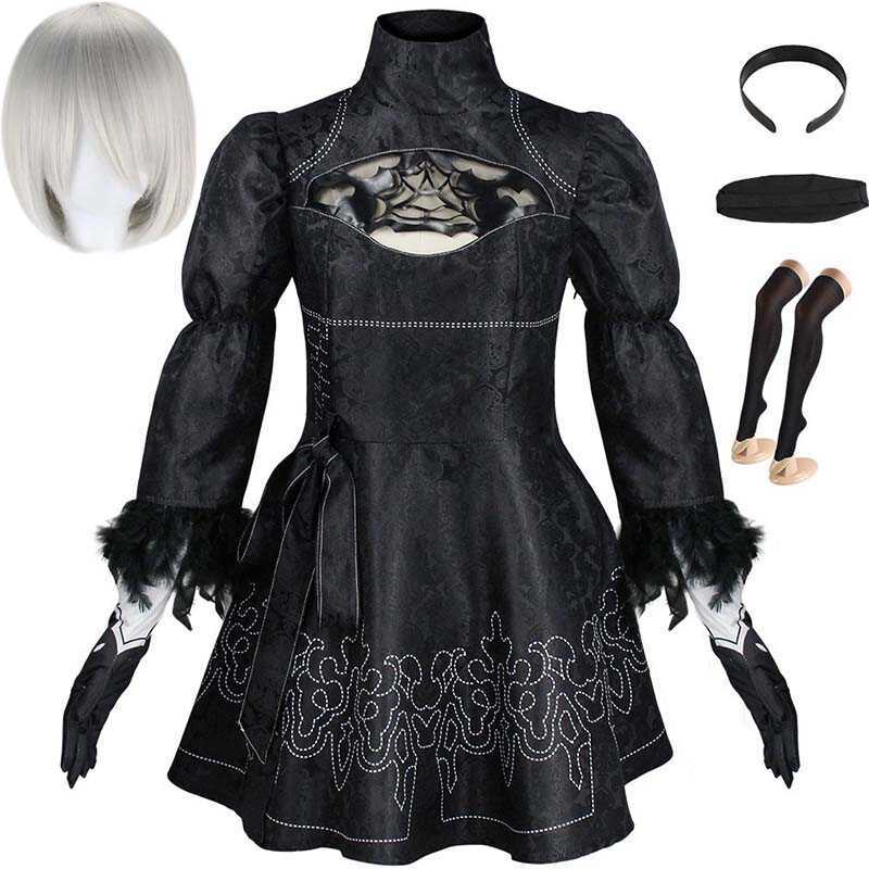 W Big Size Yorha 2B Cosplay Costume Black Leotard Dress 2B Full Set Halloween Shojou Magical Girl O