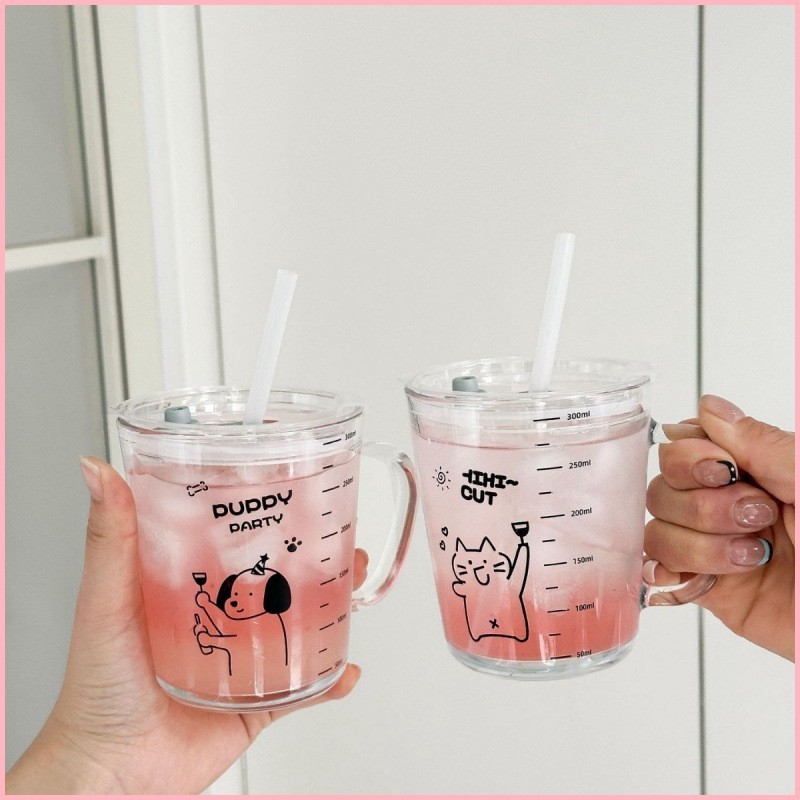 แก้วสุนัข Pacha นักเรียนหญิง Hello Kitty ถ้วยนมคู่ถ้วยอาหารเช้าในครัวเรือนแก้วทนความร้อนป้องกันการระ