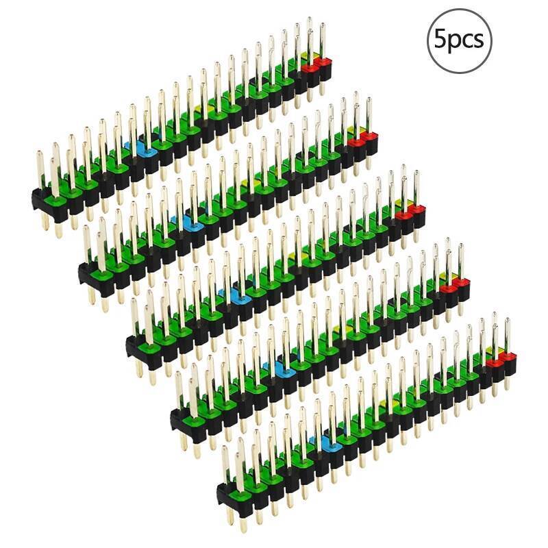 TA 1PCS/5PCS 2 X 20 Pin ชาย GPIO Header สําหรับ Raspberry Pi Zero คู่แถว 20 Pin ชาย Pin GPIO สีสันซ้