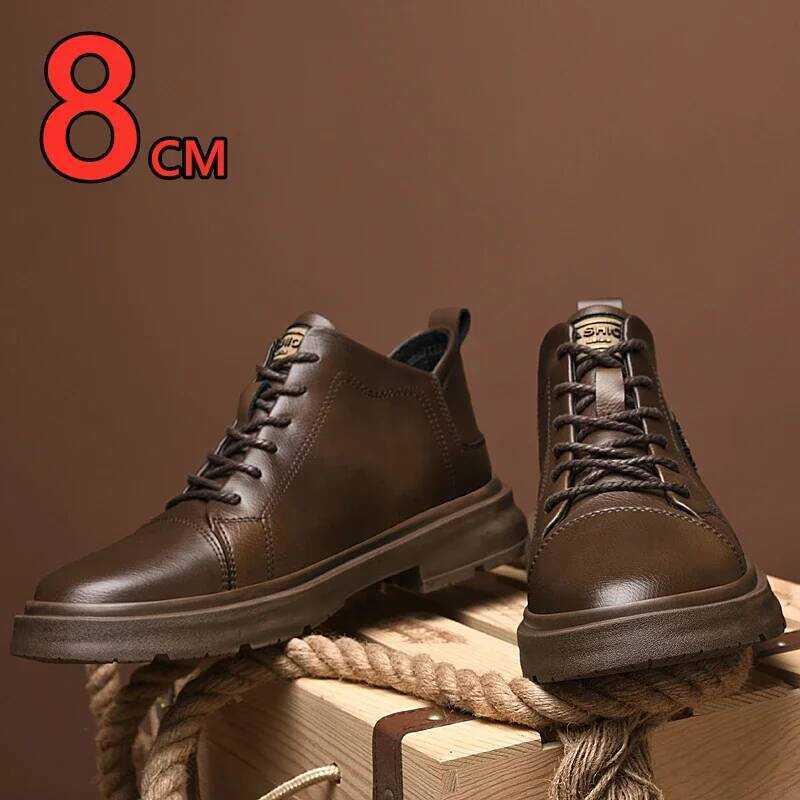 C Men Genuine Leather Heightening Shoes Comfort Lace Up Casual Elevator Shoes Commerce Breathable H