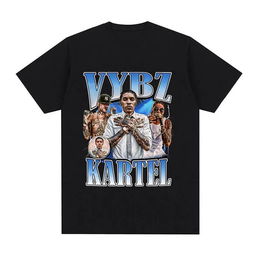 เสื้อผ้าทัวร์ของVybz Kartel Graphic Album Merch - เสื้อยืดผู้ชาย ไซส์ใหญ่ แขนสั้น สำหรับฤดูร้อน