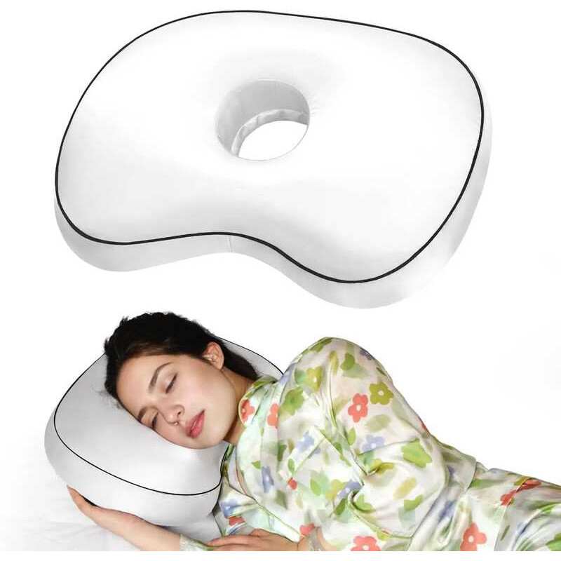 C Ear Piercing Pillow, Side Sleeper Pillow With 3.5" Ear Hole, Hypoallergenic Velvet Port Pillow