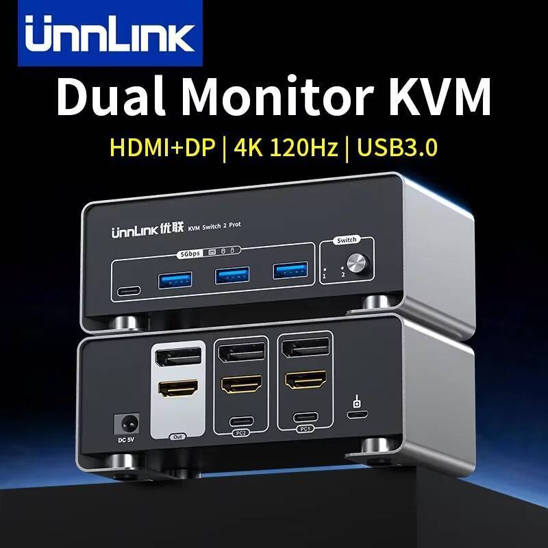 ใหม่ Unnlink 4K 120Hz HDMI + DP Dual Monitor KVM Switch 2 Monitor 2 คอมพิวเตอร์ 8K 60Hz พร้อม USB 3.