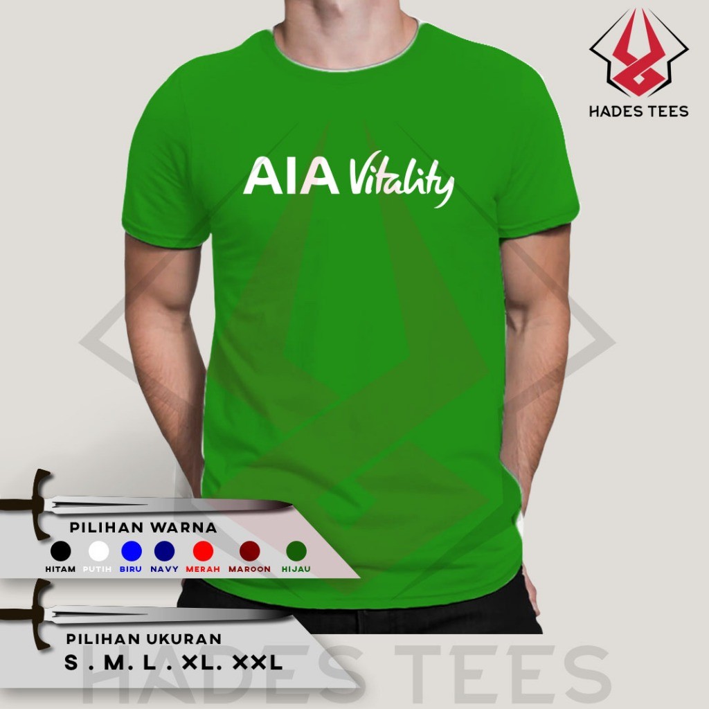 ทันสมัยและเป็นส่วนตัว AIA VITALITY เสื้อยืด Company Distro เสื้อยืด Baju T เสื้อผู้ชาย‌‌