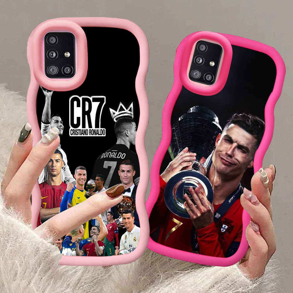 MERAH A-2 CR7 Ronaldo Casing สําหรับ Samsung A03 A03S A31 F02S A51 M02S A02S สีดําสีแดงสีชมพูกรณี