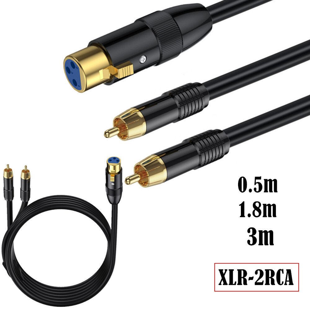 One Point Two Y-Type Cable Alloy Shell Gold-Plated Head XLR Female to Dual RCA Male Power Amplifier 